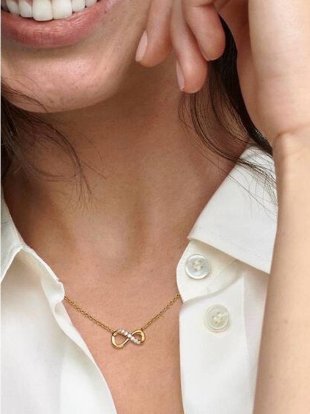Pandora Gold Infinity Necklace with Sparkle Accents